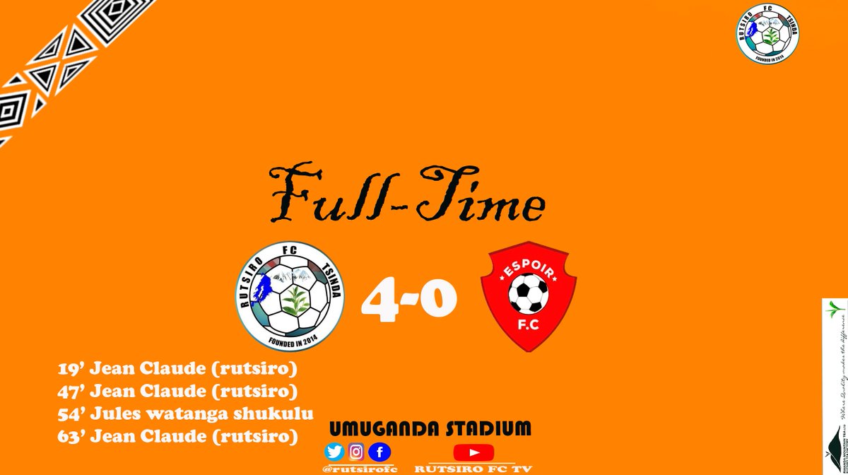 rutsirofc's tweet photo. 🟠⚫️🟠FULL-TIME 🟠⚫️🟠
RUTSIRO FC 4️⃣-0️⃣ ESPOIR FC
4G Network Connected
@RutsiroDistrict @RwMountainTea @Radiorwanda_RBA @bbfmumwezi @Radiotv10rwanda @flashfmrw
#RUTESP
#Gahundanugutsinda
#RutsiroFcTSINDA
#TuriRutsiro https://t.co/SLMw6vbOEV