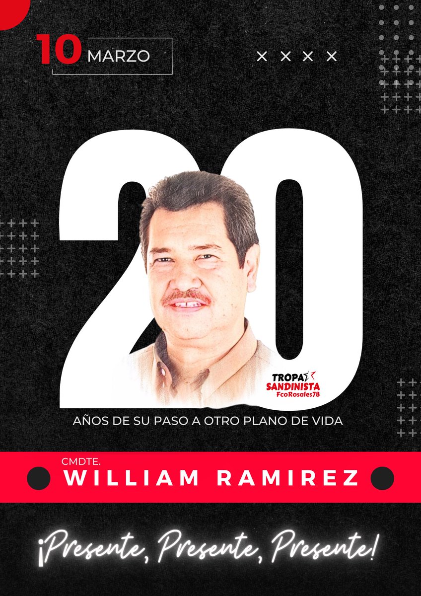 El día de hoy #10marzo conmemoramos el aniversario del tránsito a otro plano de vida del Cmdte. William Ramírez, 'Aureliano'.

Un hombre sencillo, íntegro y lleno de amor a su patria.

#NicaraguaTriunfa 
#TropaSandinista 
@corpav_m @AmandaVegon @CamposAlv_5 @CarolRuizNic @Uva22