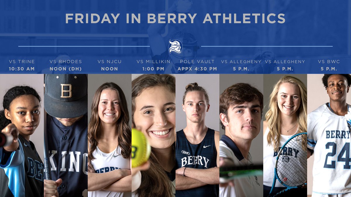 From <a href="/BerrySoftball/">Berry Softball</a> in Virginia, to a <a href="/BC_Baseball/">Berry College Baseball</a> DH in Tennessee, to both BC Tennis sides in action IN SC, to <a href="/BerryXCTF/">Berry Cross Country / Track & Field</a> Alden McDonald at the National Championships, to <a href="/BerryMLax/">Berry Men's Lacrosse</a> wrapping up a Kentucky trip, don't get tired! #WeAllRow ALL...DAY...LONG!