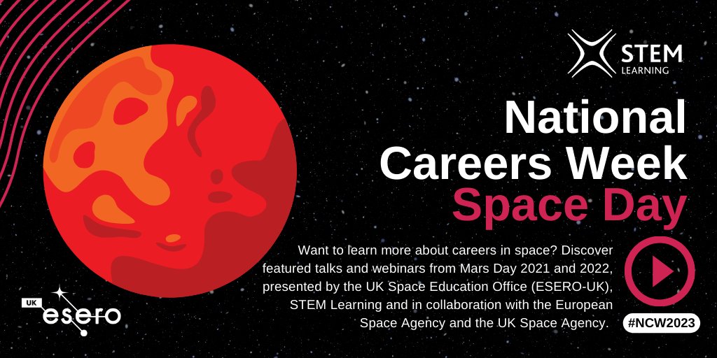 STEMLearningUK's tweet photo. Want to learn more about careers in space? Discover featured talks and webinars from Mars Day 2021 and 2022. 🚀 

Mars Day 2021: https://t.co/4ecmQDKoNh
Mars Day 2022: https://t.co/HaIExfyKok

#NCW2023 #SpaceDay #STEMLearningUK https://t.co/r5X9gk3K5k