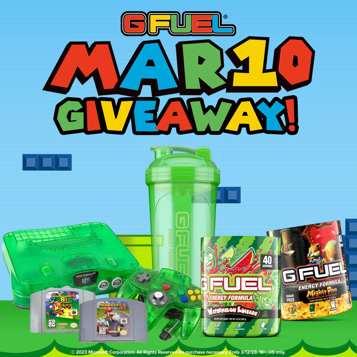 💚 𝗟𝗜𝗞𝗘 + 𝗥𝗧 + 𝗧𝗔𝗚 𝗔 𝗙𝗥𝗜𝗘𝗡𝗗 to enter our EPIC #MAR10DAY x #GFUEL GIVEAWAY!!! Picking 5 winners on Monday to celebrate our MAR10 DAY FLASH SALE! ⭐ 1 GRAND PRIZE WINNER = WINS EVERYTHING! 🍄 4 RUNNERS UP = WIN A STARTER KIT! 🛍️ 𝗦𝗛𝗢𝗣: GFUEL.ly/mar10-tw