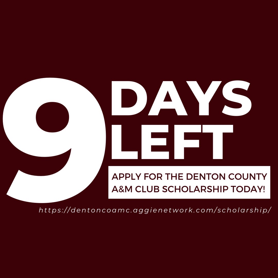 dentoncountyags's tweet photo. There’s only 9 days left to apply! Scholarship applications close on March 19th at 5pm! Apply today at https://t.co/p7i7e6RNeS https://t.co/8t2JUwgJ9o