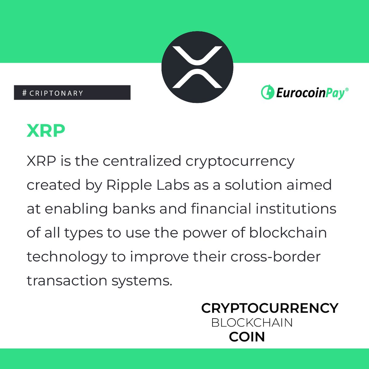 eurocoinpay's tweet photo. #CRIPTONARIO
XRP es la criptomoneda centralizada creada como una solución dirigida a permitir que entidades financieras de todo tipo puedan usar el poder de la tecnología #blockchain para mejorar sus sistemas de #transacciones transfronterizas.
#criptoactivos #criptos https://t.co/WLMfVc0hbL