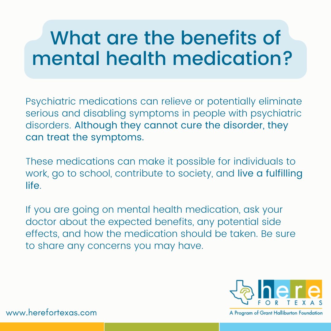 FAQ - What are the benefits of mental health medication? Am I allowed to change medication? <emoji>

To learn more, go to: herefortexas.com/medication

#mentalhealth #mentalhealthfaq #mentalhealthmedication