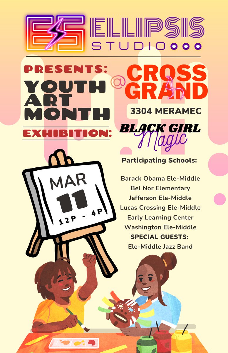 Don't miss this opportunity to check out our students' artwork! Student Family Reception Saturday, March 11 12:00pm - 4:00pm Ellipsis Studio STL- 3304 Meramec, 63118 #NormandyStrong #artseducation #blackexcellence #WomensHistoryMonth #YouthArtMonth