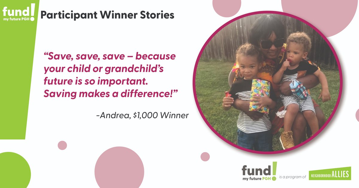 It's #FundMyFutureFriday 🎉 and we're spotlighting another raffle winner!

Andrea is a two-time Fund My Future PGH winner (yes, you can win more than once!), and is currently saving for her grandson. #LetsBeAllies #SavingsStories 

Read Andrea's story: bit.ly/41Zo2PM