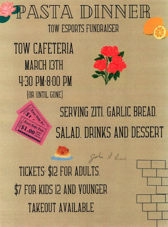 Come out on Monday for a pasta dinner to support our Esports Club! #esports #webbedu