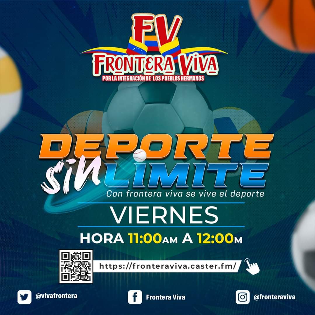 VivaFrontera's tweet image. 🏀⚽️¿Quieres mantenerte informado y actualizado sobre el mundo deportivo?🎾🏊

Te invitamos a escuchar todos los viernes de 11 a 12 del mediodía, tu programa radial &quot; 𝗗𝗲𝗽𝗼𝗿𝘁𝗲 𝘀𝗶𝗻 𝗹í𝗺𝗶𝘁𝗲 &quot; 

#RadioWeb fronteraviva.caster.fm