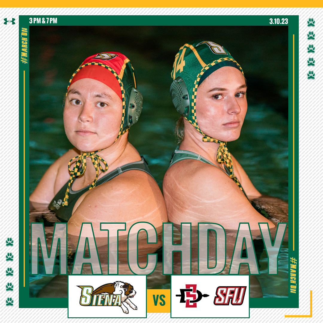 SienaSaints's tweet photo. 🤽 #MATCHDAY 

@SienaWaterPolo 🆚 #22 @aztecwaterpolo, @RedFlashWBB 

⏰ 3⃣ PM &amp; 7⃣ PM
📍 San Diego, CA
📊 https://t.co/sians5S5bZ

#MarchOn | #SienaSaints | #NCAAWWP | #MAACWWP https://t.co/QOjpx0K4gg