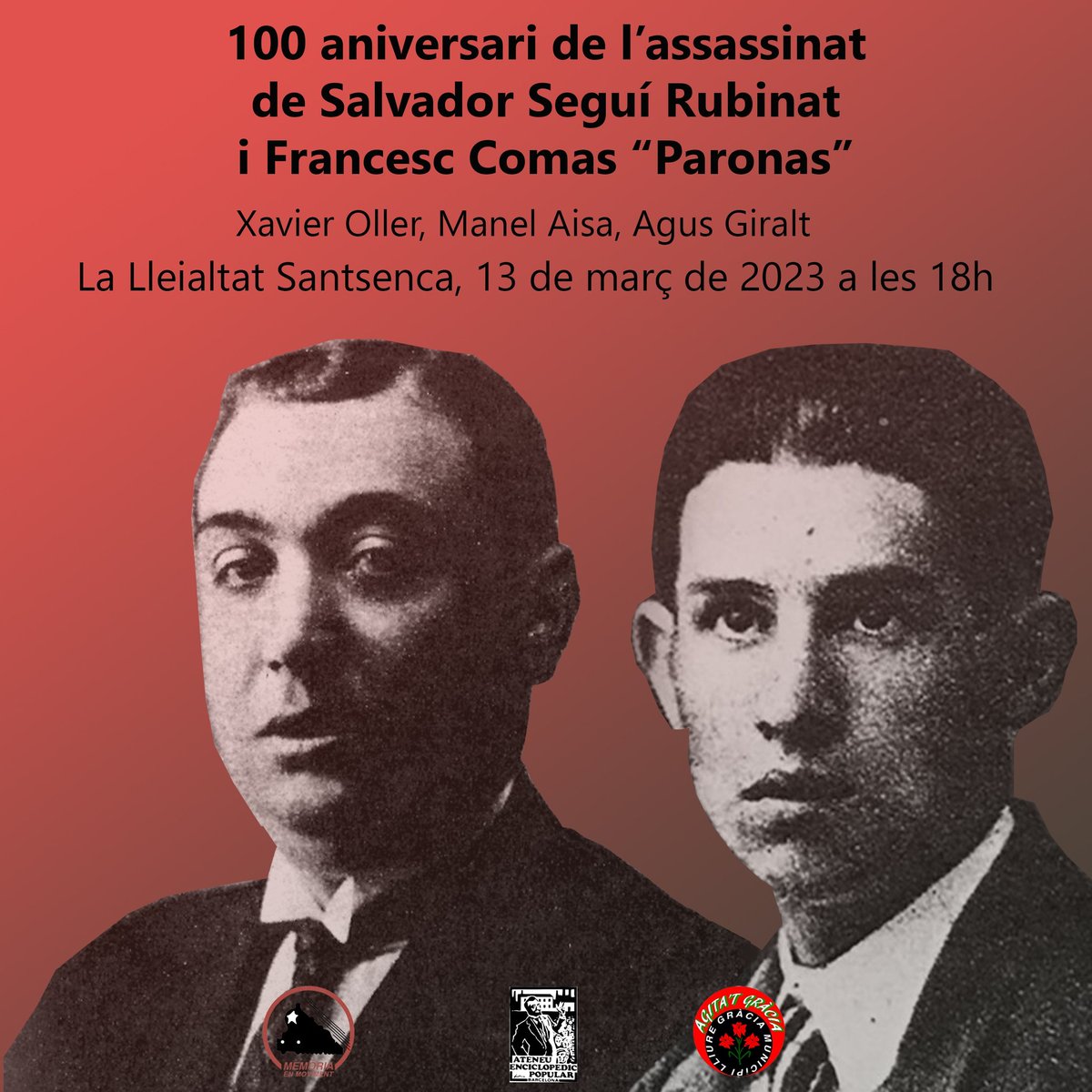 AgusGiralt's tweet photo. Dilluns a la Lleialtat parlarem sobre Salvador Seguí i Francesc Comas

#memòriahistòrica https://t.co/DxlIfwmrqG