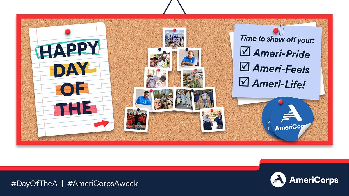 Happy #DayoftheA! Post photos & videos today ft. the #AmeriCorps🅰️that show off: 

✅#AmeriPride: why you're proud of your service. 
✅#AmeriFeels: how serving with @AmeriCorps  or @AmeriCorpsSr makes you feel. 
✅#AmeriLife: what life is like for someone who gets things done.