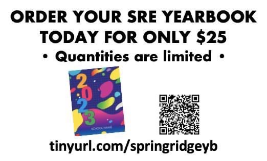 Don’t forget to order your 2022-23 Springridge Elementary Yearbook. Order today - Quantities are limited.