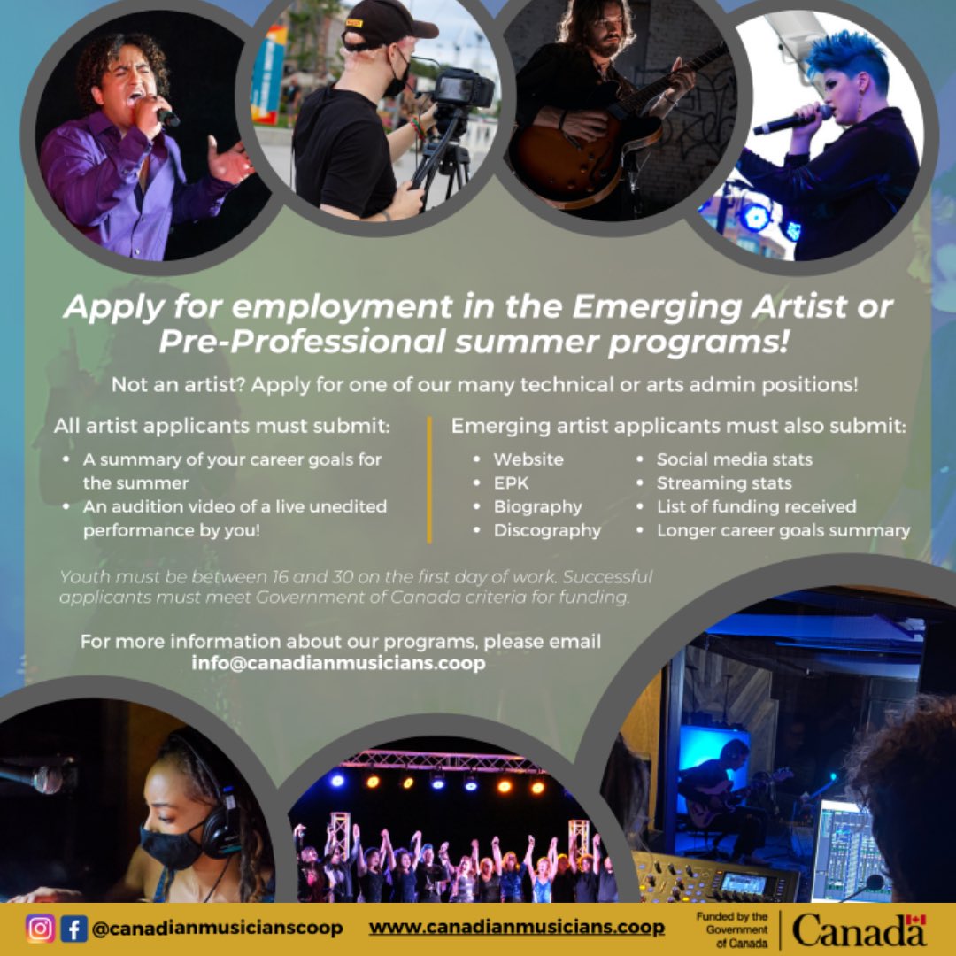 NC_CES's tweet photo. The Canadian Musicians Co-operative is a national not-for-profit arts service organization and every summer they host a variety of employment opportunities for those interested in working in the creative economy. Applications are open now at https://t.co/bexzlfMzUH https://t.co/ElGuxjFLG3