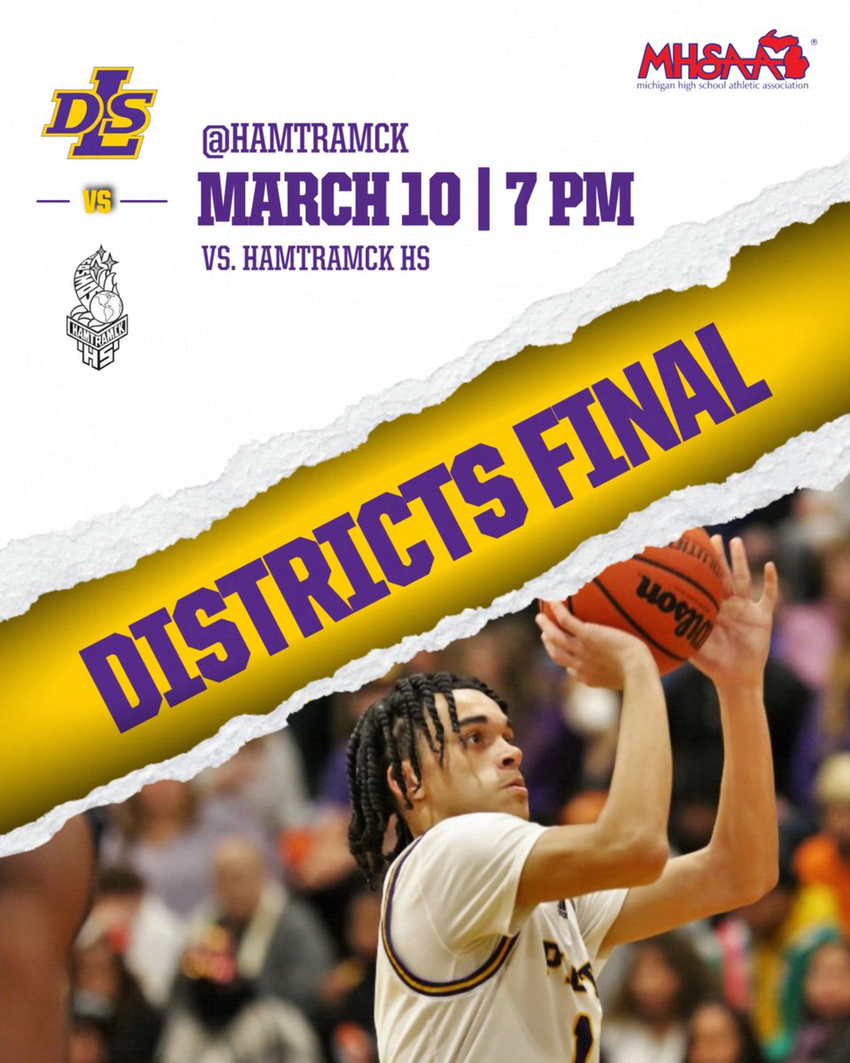 GAME IS ON!
DLS Varsity Basketball moves on to the MHSAA Districts Final as they take on Hamtramck High School at 7 PM today, Friday, March 10 at Hamtramck Community Center Gym. Tickets are $7 at gofan.co/app/events/929… #PilotPride #PilotGameDay