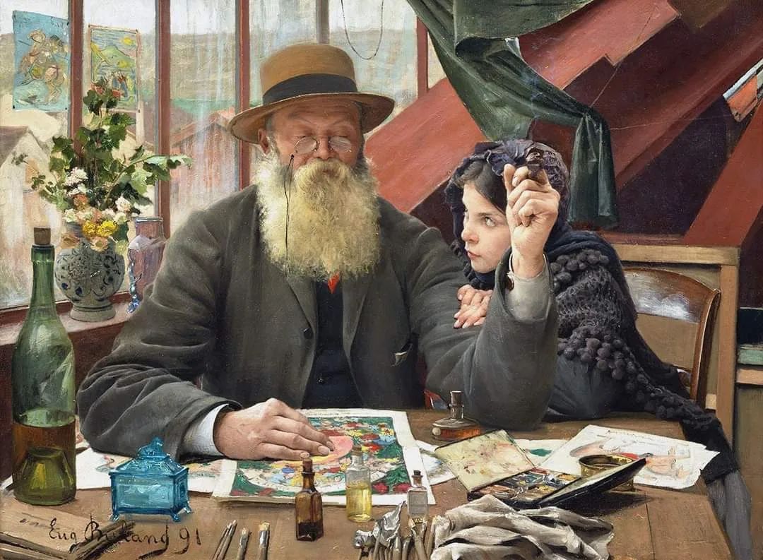 'The Illustrator and His Daughter in the Workshop', 1891 By, Jean Eugène Buland (French, 1852 - 1926) Oil on canvas