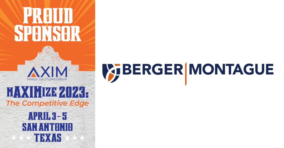 Berger Montague is proud to sponsor the first @AximFSG  annual MAXIMIZE Unconference! Join Senior Counsel Julie Selesnik, who will be speaking on “What Every Broker Needs to Know: Legal Changes Governing Group Health Plans.” 


Register: maximize.aximfsg.com

#MAXIMIZE2023