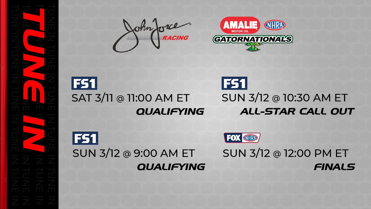 JFR_Racing's tweet photo. TUNE IN 📺 #NHRA #Gatornats https://t.co/Dx8U6BuV00