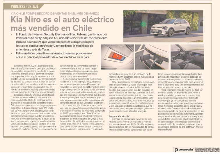 🚗🔌Kia Niro: ¡El auto eléctrico más vendido de Chile! 🌿
A través de nuestro Fondo de Inversión Security Electromovilidad Urbana, apostamos por una alianza para cambiar el mundo junto a <a href="/Kia_Chile/">Kia Chile</a> , <a href="/Uber_Chile/">Uber Chile</a> , #Tucar y <a href="/EnelChile/">Enel Chile</a>.