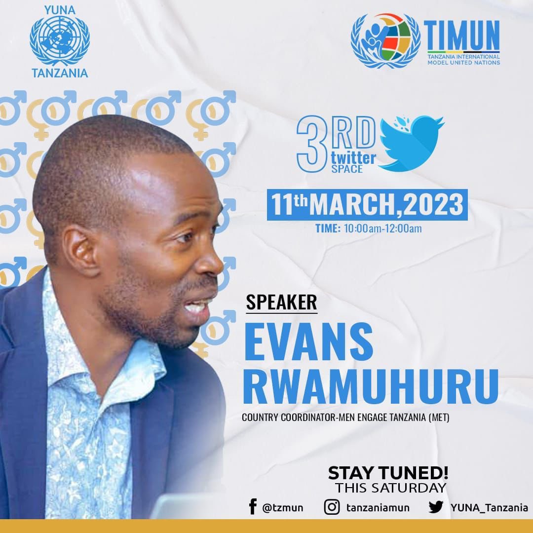 MenEngage_Tz's tweet image. We will be having Mr. Evans Rwamuhuru  from Men Engage as a Speaker on our twitter space this Saturday 11th March 2023  discussing “DigitAll: Innovation and Technology for Gender Equality”  What’s your view? Join the space for more deliberation.  #yunatz #timun23  #tanzania