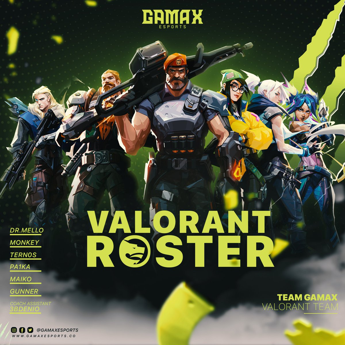 New Chapter = Great Chapter📌

يسعدنا الأعلان عن فريقنا في لعبة فالورانت 
Our Valorant Roaster 📢

<a href="/pa1kaVLR/">pa1ka</a> 
@MaikoVLR 
@MoneerSherif 
<a href="/DrMelloVlr/">Dr.Mello</a> 
<a href="/TERN0S/">TERNOS</a> 
@omar_sherif15 

#Gamax
#ملوك_اللعبة