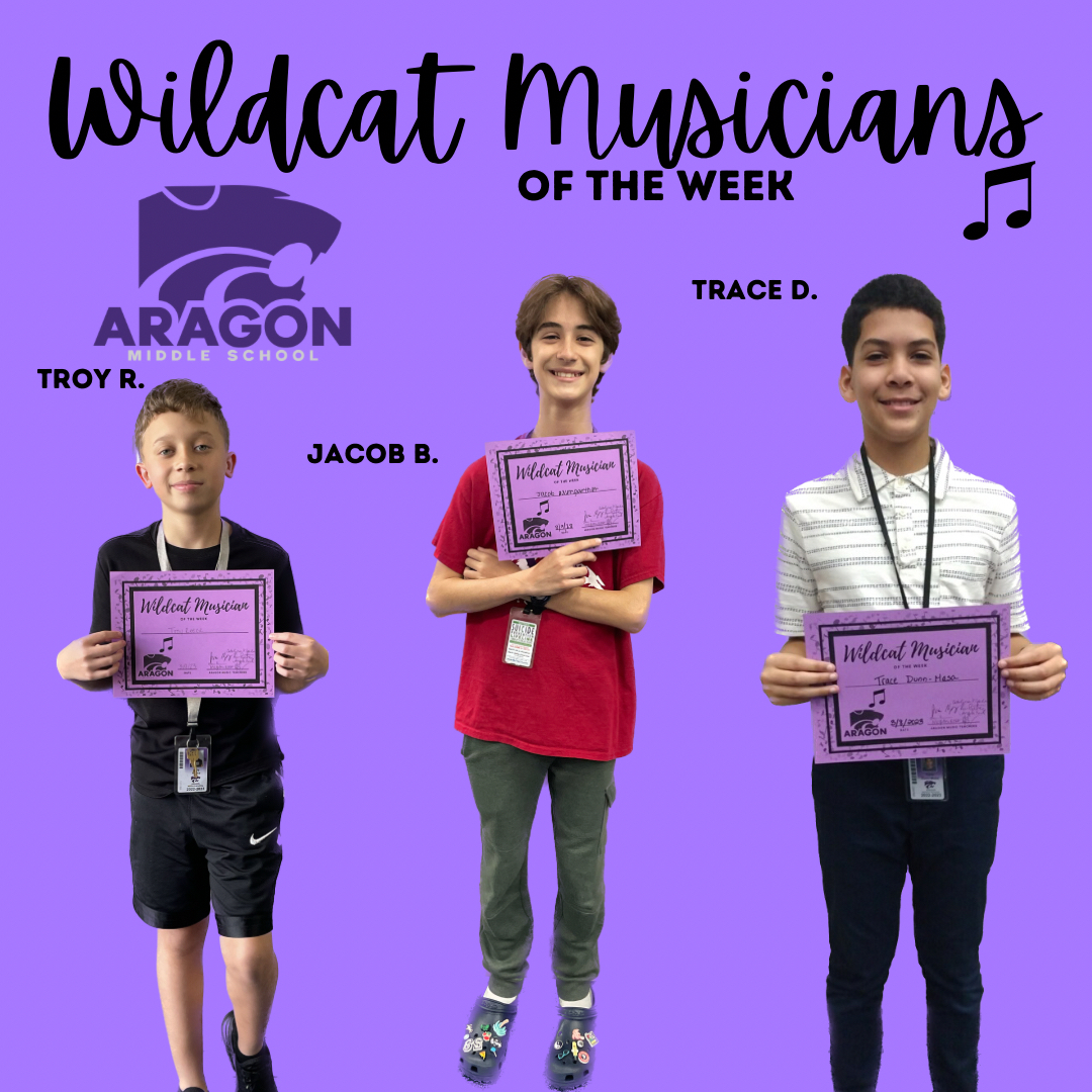 AragonWildcats's tweet photo. Congratulations to our #WildcatMusiciansOfTheWeek Troy, Jacob, and Trace! We love your #WildcatExcellence and hope you have a great spring break! https://t.co/sHNp2fRq1c