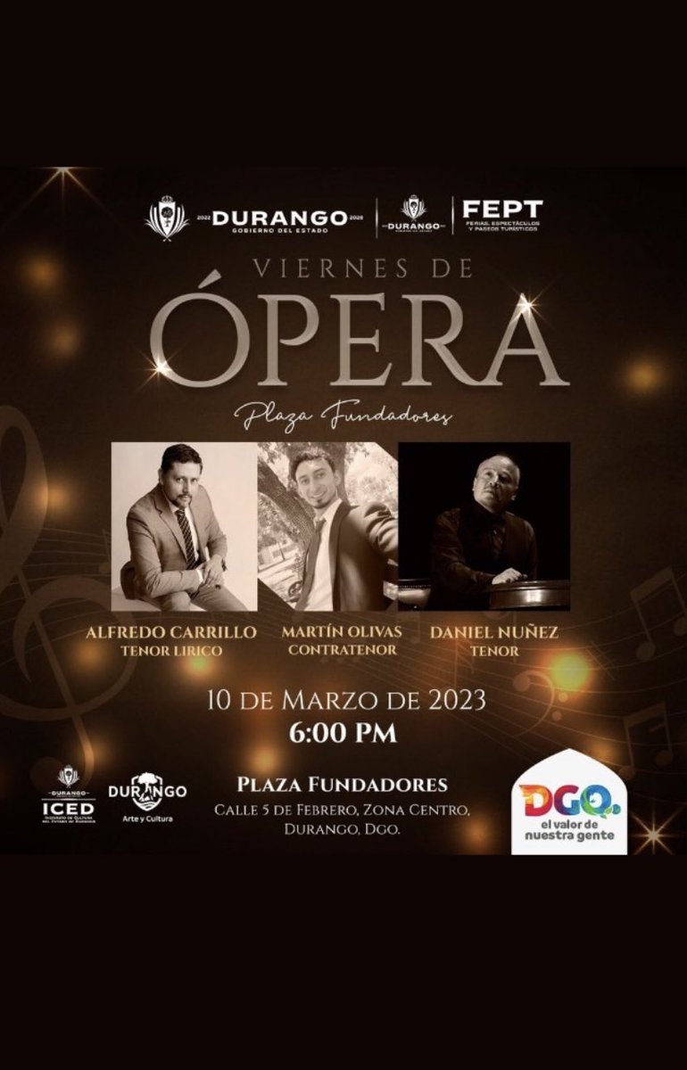 TenorCarrillo's tweet photo. A Compartir 🙏🏻 por favor:
Esta noche regresa a #viernesdeopera el gran tenor duranguense y fundador del evento después de 7 años #durangoeventos #viernesdeopera #Durango @imac_durango @meta_elsiglo @elsiglogt a las 6pm https://t.co/wgdynXQ9Eu