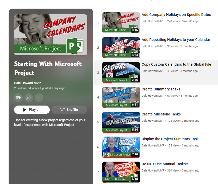 If you're new to #MicrosoftProject then definitely check out Dale Howard's playlist for "Starting with Microsoft Project" youtube.com/playlist?list=…
#project #microsoft #ProjectOnline #MicrosoftMVP <a href="/project/">Microsoft Project</a> <a href="/msprojectonline/">ProjectOnline Học</a>