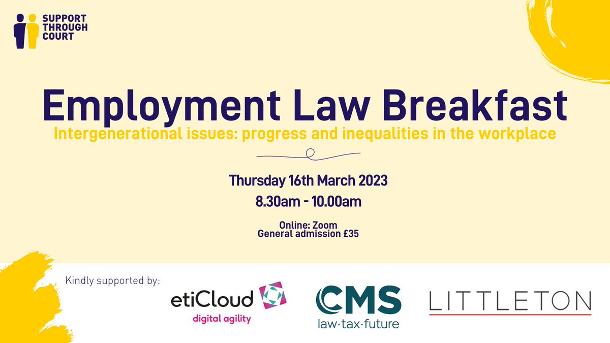 And our #EmploymentLawBreakfast is just around the corner! Join @MoSethiKC (@LittletonChmbrs), Melanie Lane (@CMS_law @CMS_Employment), @paulmcf10, Lady Justice Jennifer Eady, and Lady Justice Elisabeth Laing to discuss intergenerational issues: bit.ly/3j6assl