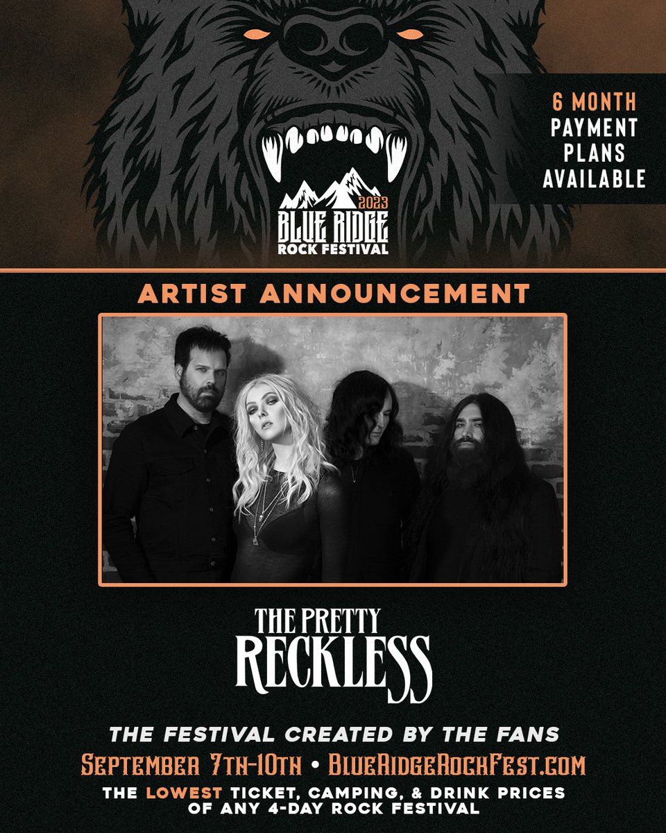 ARTIST ANNOUNCEMENT #103: <a href="/TPROfficial/">The Pretty Reckless</a> 

Featured on major outlets such as Good Morning America and Entertainment Tonight, platinum-certified rockers THE PRETTY RECKLESS will make their Blue Ridge Rock Festival Debut this September!