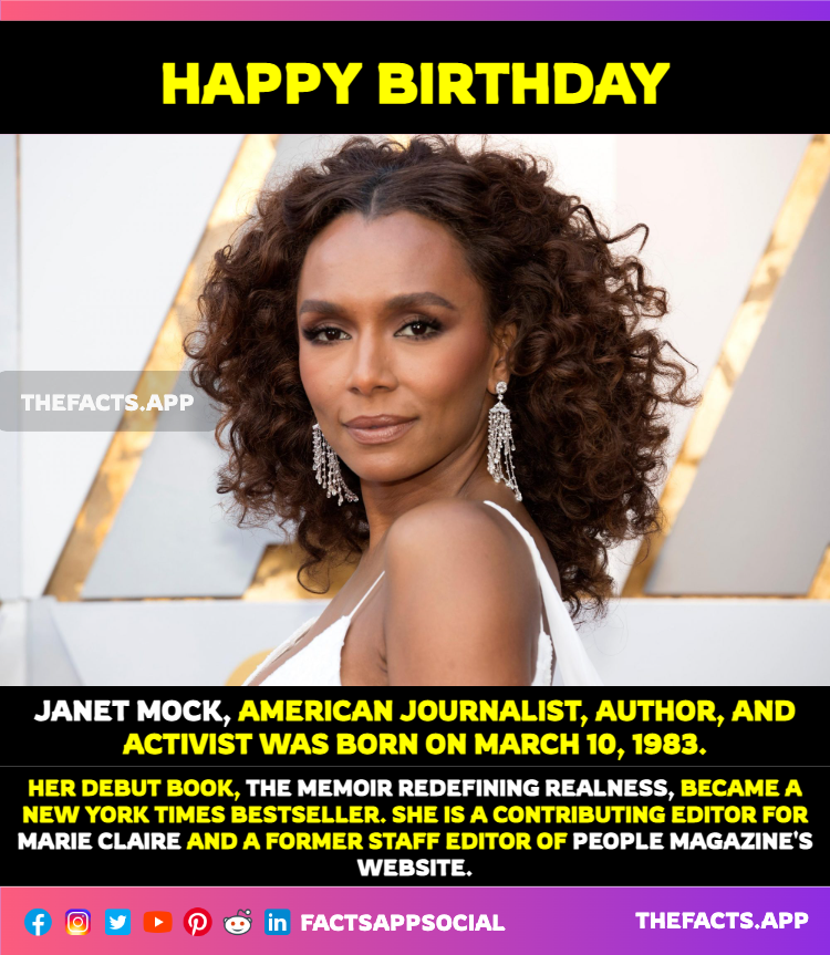 factsappsocial's tweet photo. #OnThisDay #DidYouKnow #JanetMock (@janetmock), American journalist, author, and activist was born on March 10, 1983. Known for #RedefiningRealness, trans activism. #Pose #Hollywood
https://t.co/gXeZAS6lzf https://t.co/mHTNt6sGUB