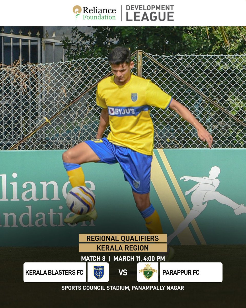RFYouthSports's tweet photo. After a 5⃣-star display in the opening game, @KeralaBlasters aim to make it 2⃣ wins in a row

Can #ParappurFC stop the team in 🟡 in their tracks?

@ril_foundation | #RelianceFoundationDevelopmentLeague #RFDL #RFSports #LetsPlay #KBFCPFC https://t.co/qtBokiTnsz