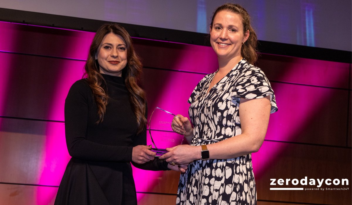 zerodaycon's tweet photo. Congratulations to Katie McCarthy, winner of the cybersecurity leader of the year award at #ZDC23 yesterday! Your outstanding thought leadership and ability to effectively manage a crucial critical infrastructure made you a worthy winner. Keep up the great work! https://t.co/MKrM1ozcDm