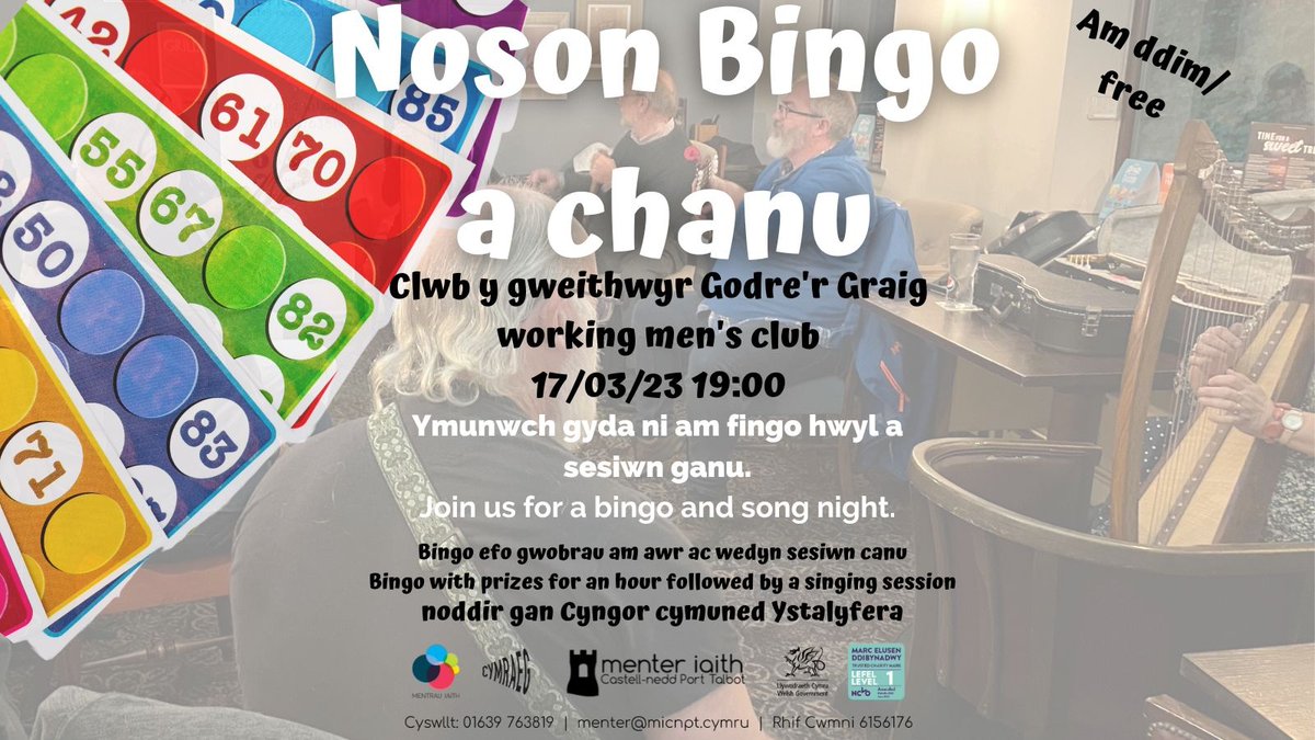 MenterIaithCNPT's tweet photo. Wythnos nesaf!
Next week!
#cymraeg #mentrauiaith #menteriaith #canu #bingo #joio #digwyddiad #npt #ystalyfera #godre'rgraig #workies #amddim #cerddoriaeth #areuhunrhifun @Cymraeg @mentrauiaith @learncymraegABA @CYYGY @NPTCouncil https://t.co/qyg5kw3QJG