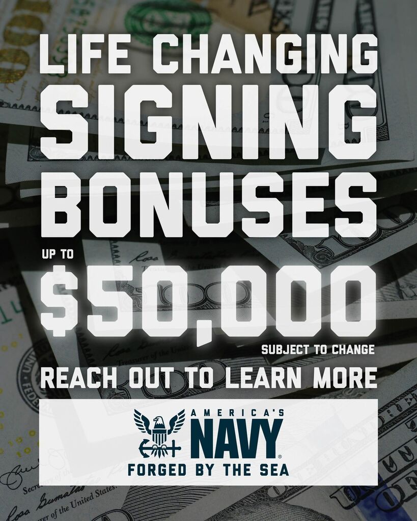 NavyJobsCHS's tweet photo. This is NOT A JOKE! People with no experience (even straight out of high school) can qualify for up to $50,000 JUST TO JOIN THE NAVY! Reach out to us by filling out a screening form using the link in our bio to see if you qualify.

#navylife #navysailor … https://t.co/NYpPrgaTFx https://t.co/aVQRFPSp8T
