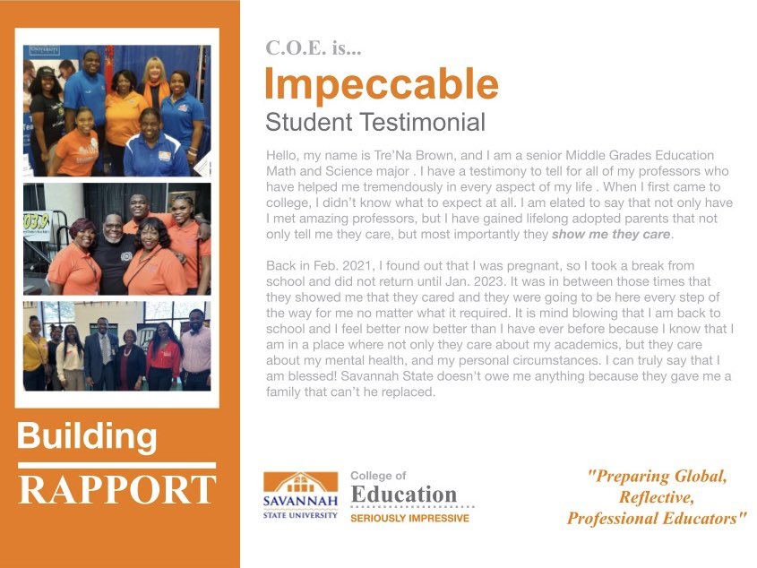 #COEis IMPECCABLE 🧡💙 Check out this student testimonial from one of our seniors, Ms. Tre’Na Brown! Submit your #COEis testimonial by visiting bit.ly/ssucoeis