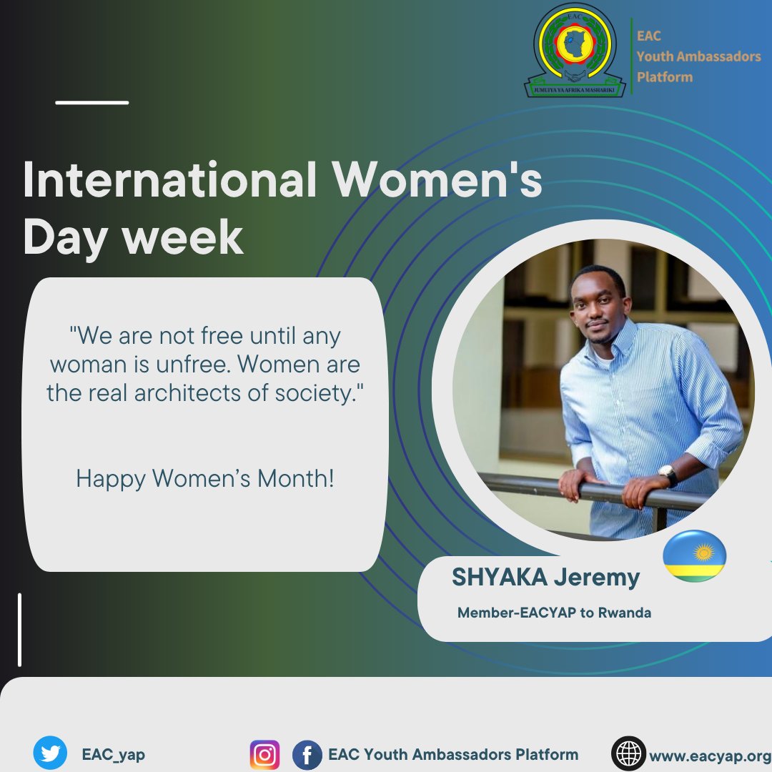 Mr. <a href="/Shyaka_Jeremie/">SHYAKA J</a>, EACYAP Member to Rwanda nails the role of women in  society.
#InternationalWomensDay23