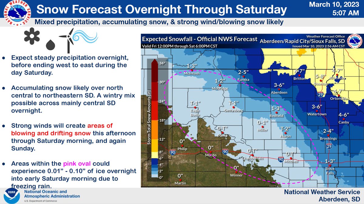 PierreAreaEng's tweet image. Note the pink oval of potential ice Saturday morning...Be alert for black ice and turn off your cruise control. Check SD511.org for the latest road conditions.