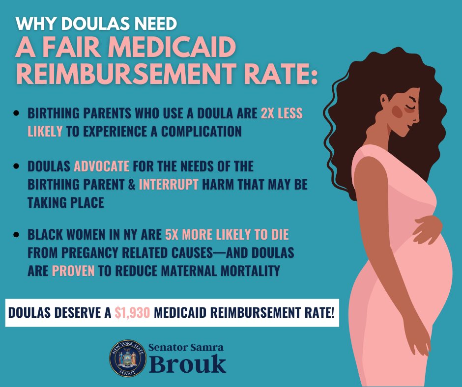 SenatorBrouk's tweet photo. Doula care saves lives, and is one of the best tools in our toolkit for addressing New York’s worsening maternal health crisis. The state budget must include an equitable Medicaid reimbursement for doulas ($1930)—NY families are counting on it. https://t.co/1JwV4nnVwK