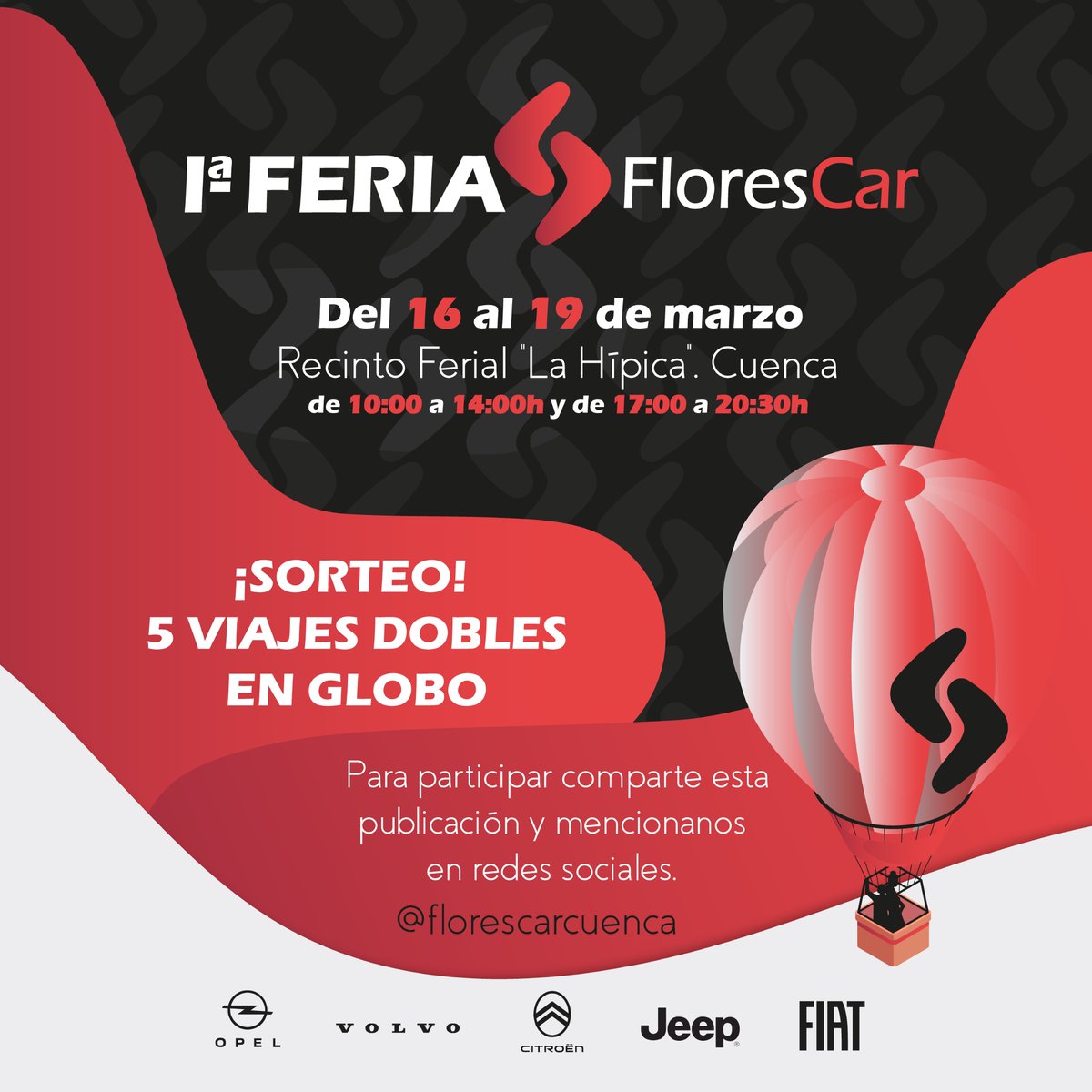 ¿Quieres volar en <a href="/avistadeglobo/">A vista de Globo</a> junto a un compañero de aventuras? 🤠

‼️SORTEAMOS 5 VIAJES‼️

Toda la info en el hilo 👇

#Sorteo #ViajeEnGlobo #FeriaFloresCar #FeriaDelAutomóvil #Citroen #Jeep #Opel #Fiat #Opel #ConcesionarioOficial #Aventura