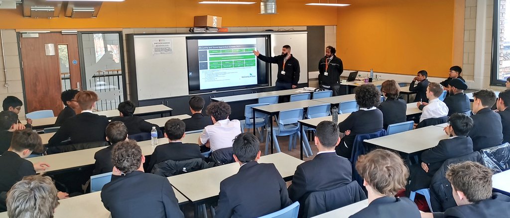 IsleworthCEIAG's tweet photo. Just brilliant to have ex Isleworth students Mohamed Mohamed and Behdad Shabani back to talk to our students about their careers in construction for @McCarthyStone.  #ncw2023 #Construction https://t.co/2T93KENzR9