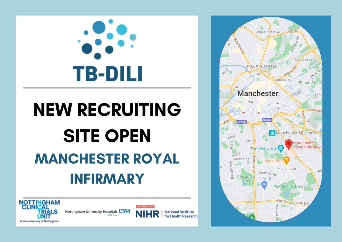 TB-DILI (@tb_dili) on Twitter photo The TB-DILI trial has opened its 14th recruiting site, welcome Manchester Royal Infirmary! You can find out more about the trial on our website: tb-dili.ac.uk  #Clinicaltrial #TB The TB-DILI trial has opened its 14th recruiting site, welcome Manchester Royal Infirmary! You can find out more about the trial on our website: tb-dili.ac.uk  #Clinicaltrial #TB