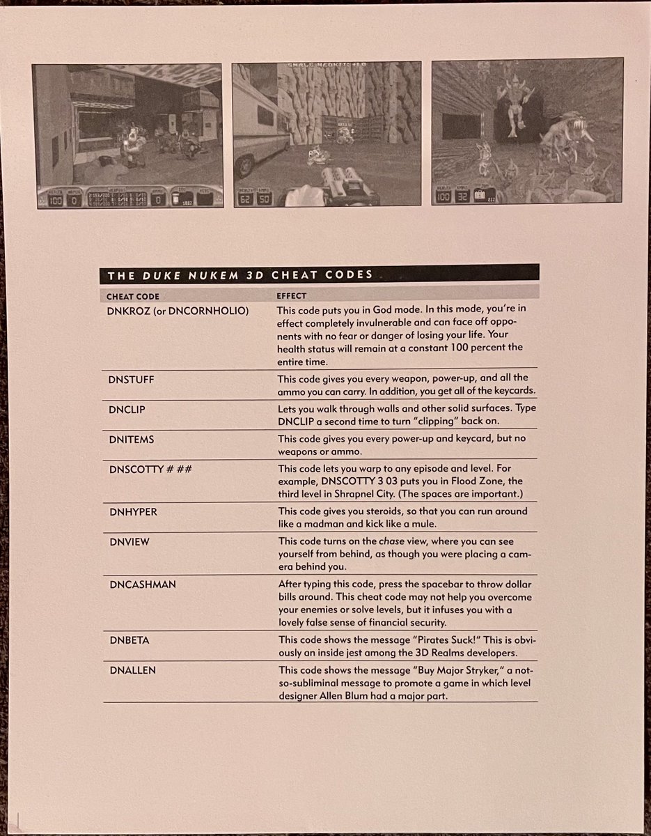 This page comes from the Sybex strategy guide.

Did anyone know about the DNALLEN code that level designer Allen Blum snuck into the game to buy his previous game?

#ApogeeFiles