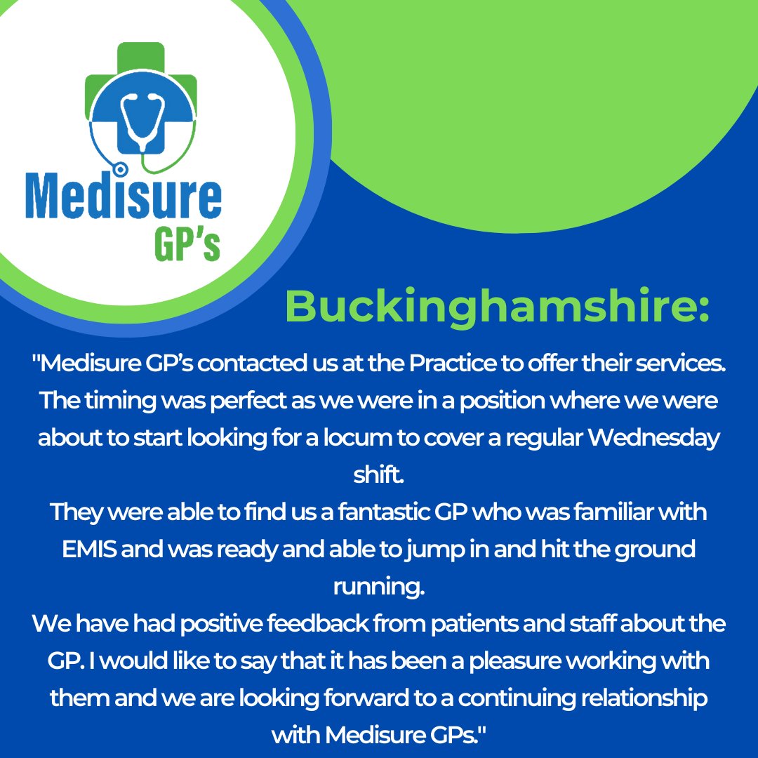 MedisureGPs's tweet image. Praise from our clients is the best reward!
We are thrilled to share their testimonials and feedback, which highlight the exceptional service provided by our Locum GPs.
Thank you for trusting us with your healthcare needs.
#LocumGP #ClientTestimonials #HealthcareSolutions #NHS