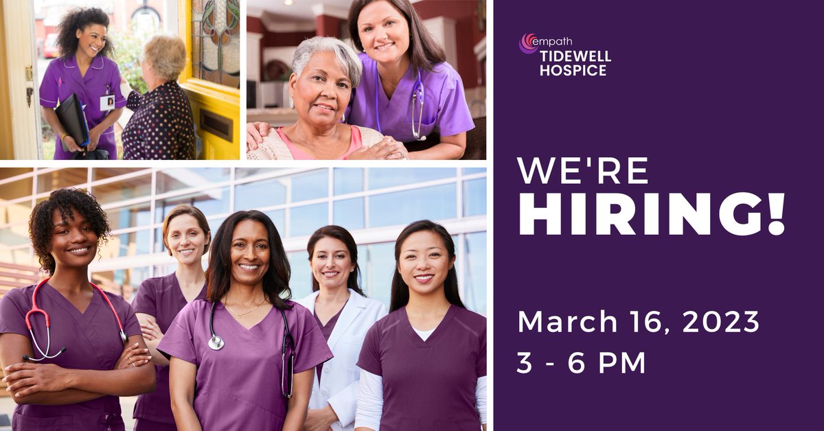 #TidewellHospice, a member of #EmpathHealth, is hiring RNs, LPNs, CNAs and Nurse Residents! Join us in #BradentonFL  on Mar 16, 3 - 6 pm. Reserve an interview time slot: lnkd.in/eVxJySTm. #NursingJobs  #RN #LPN #CNA #HospiceJobs #ManateeCountyFL
