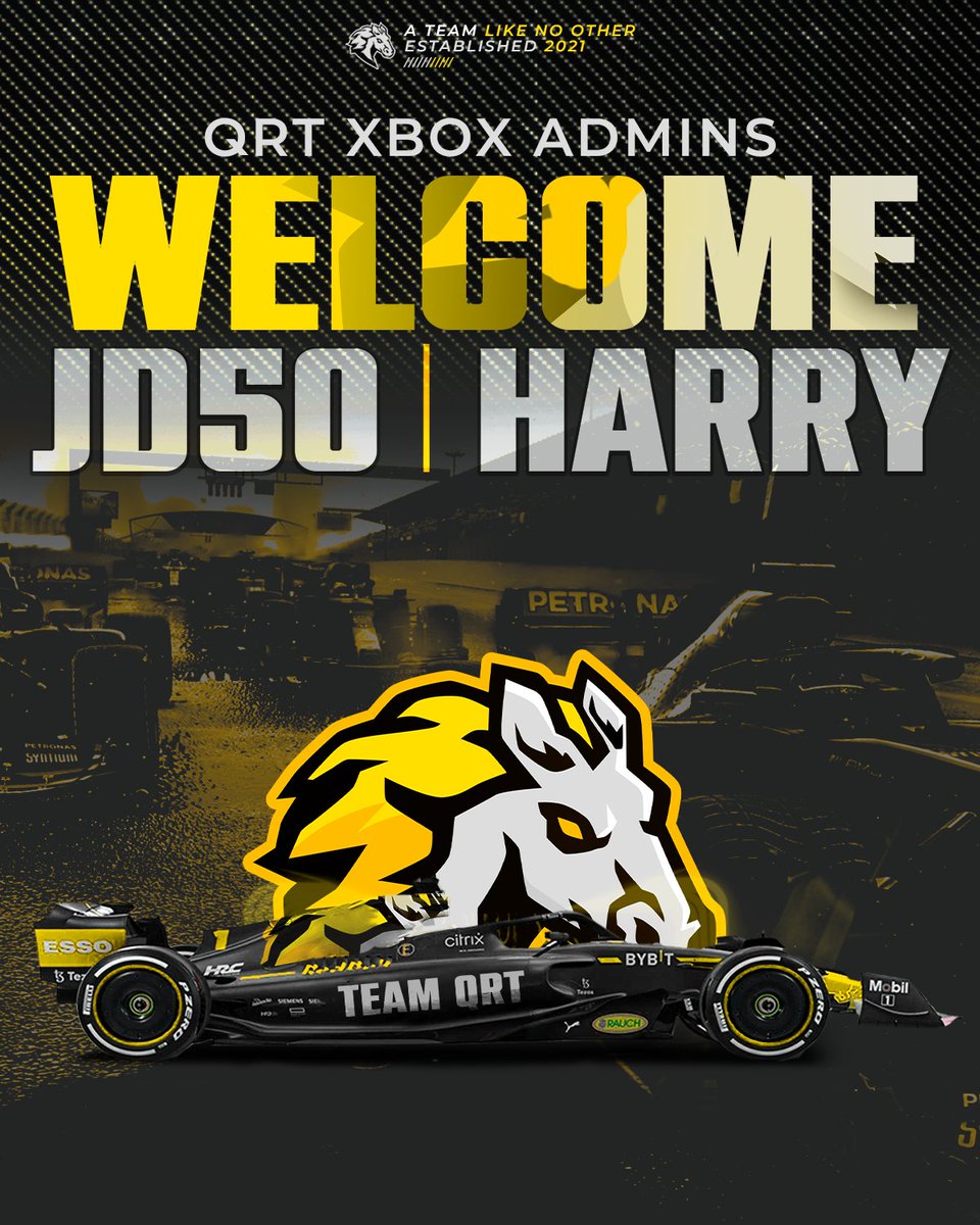 #QRT | Management Signing!📣

Please welcome our new Xbox admins <a href="/Im_JD50/">Jack</a> &amp; <a href="/Harry_McC27/">Harry McClelland</a> 

Harry will be in charge of the daily operations of the Xbox team

Jack will be working more behind the scenes with Marketing and sponsorships.

#F122 #Simracing
