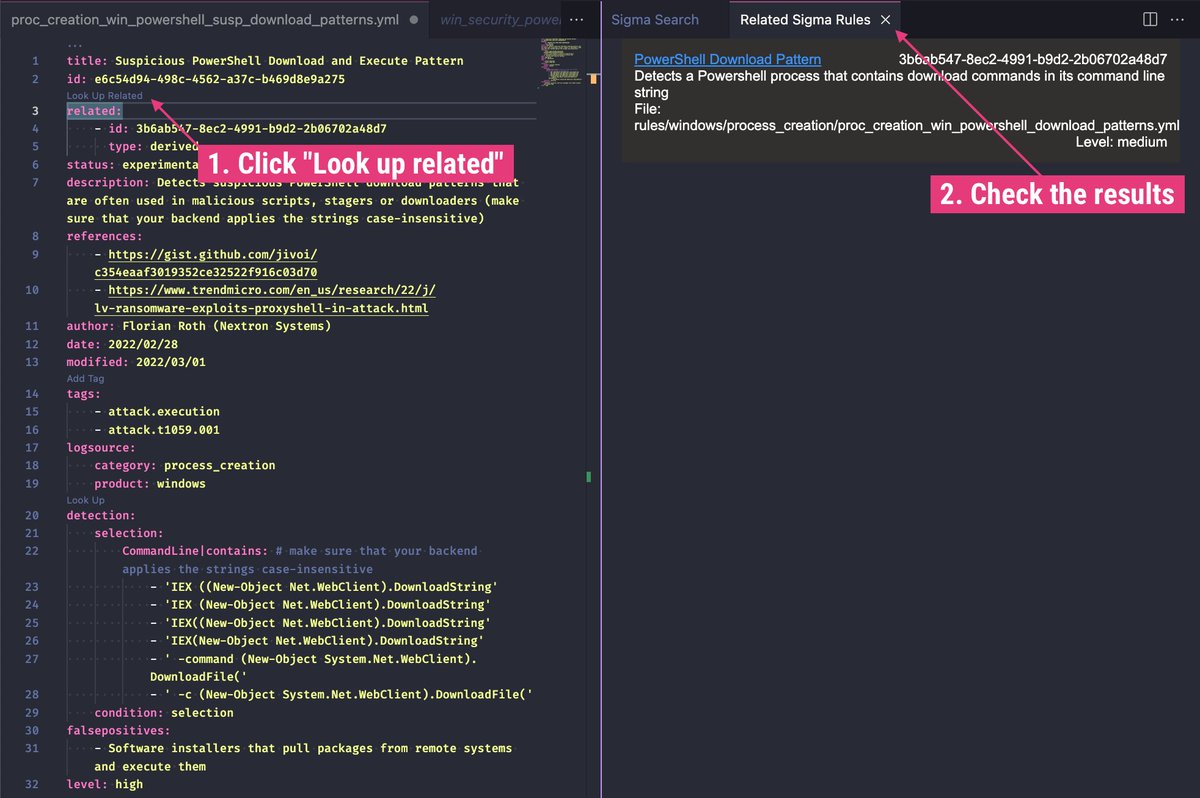 cyb3rops's tweet image. Our Sigma rule extension for @code got a major update by my team member @paulhagertheo 

It allows lookups of similar and related rules &amp;amp; uses a new web service to do that

it&apos;s still new &amp;amp; only superficially tested - feedback &amp;amp; bug reports are welcome

marketplace.visualstudio.com/items?itemName…