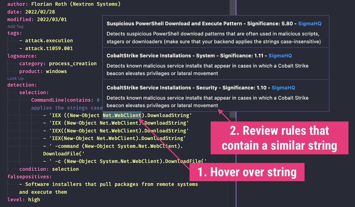 cyb3rops's tweet image. Our Sigma rule extension for @code got a major update by my team member @paulhagertheo 

It allows lookups of similar and related rules &amp;amp; uses a new web service to do that

it&apos;s still new &amp;amp; only superficially tested - feedback &amp;amp; bug reports are welcome

marketplace.visualstudio.com/items?itemName…