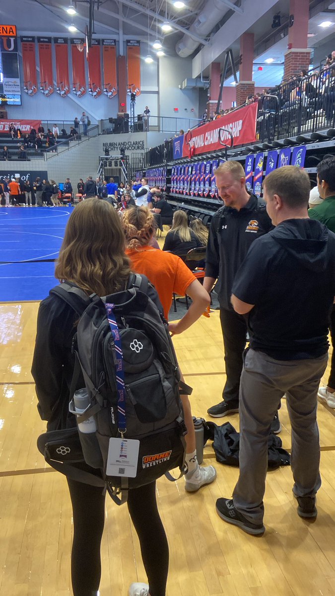 Time to relax for a few minutes after the first win in NAIA National Championship history for #DoaneWWR - Rodriguez with a 10-0 tech fall