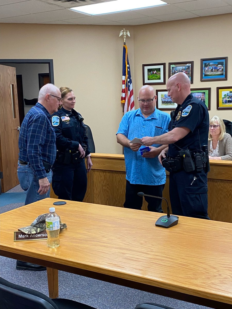 LakesAreaPolice's tweet photo. Wednesday marked the end of an era.  Reserve Office Mark Anderson hung up his belt for the last time.  
Thank you Mark for all your years of service, dedication, compassion, and selfless service. https://t.co/ImzDW79XgN