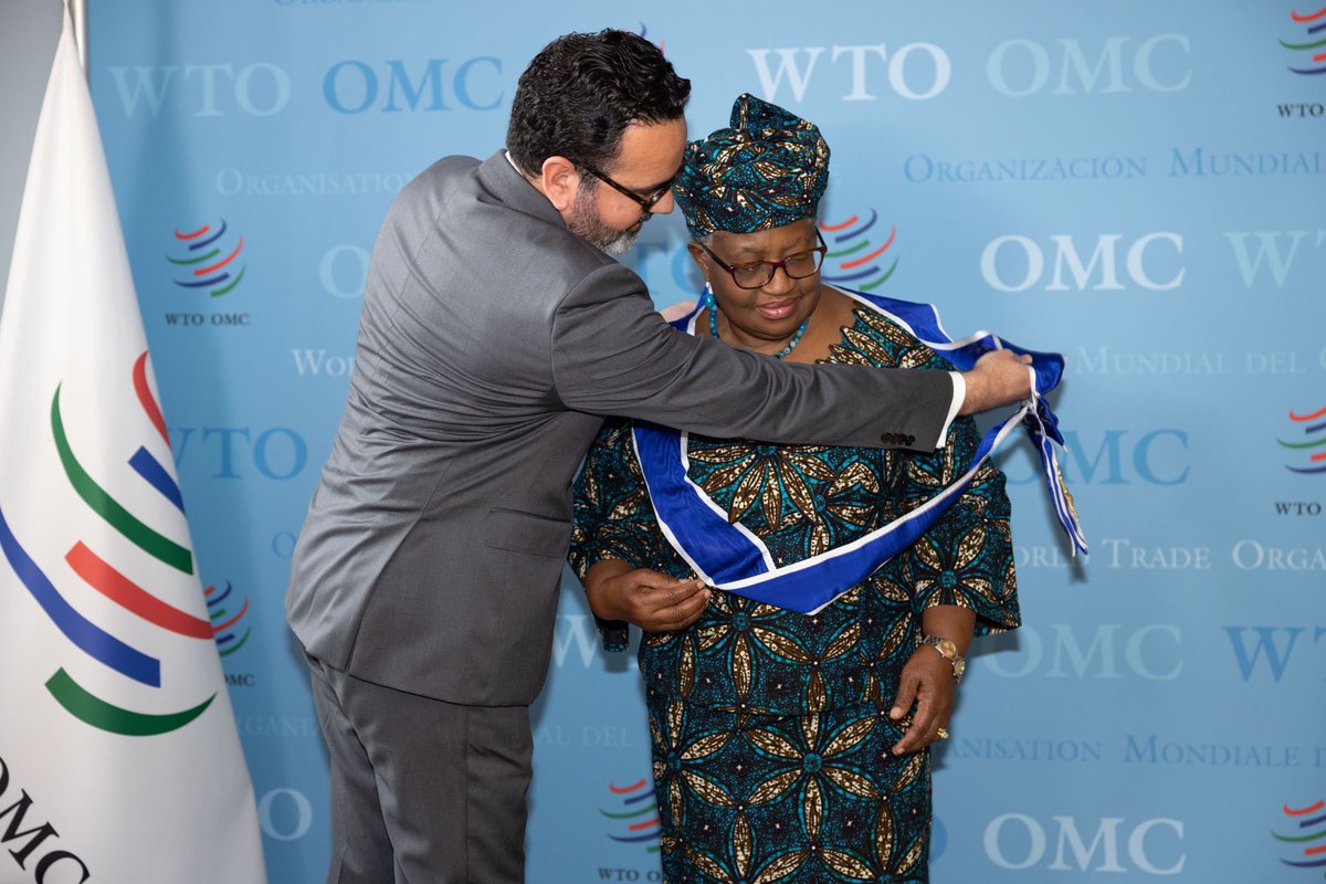NOIweala's tweet photo. An honour to receive today the Republic of Brazil’s Grand Cross of the Order of Rio Branco award! Following in the footsteps of Their Excellencies Nelson Mandela &amp; Ban Ki-moon among others. Appreciate Amb. @brazbaracuhy &amp; team for presenting this award &amp;for strong support for WTO https://t.co/xOYqHUxCvd
